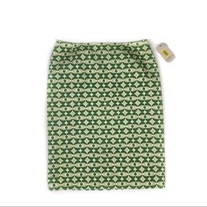 Anne Klein Summer Psychedelic Groovy Green Geometric Pencil Cotton Skirt Sz 12